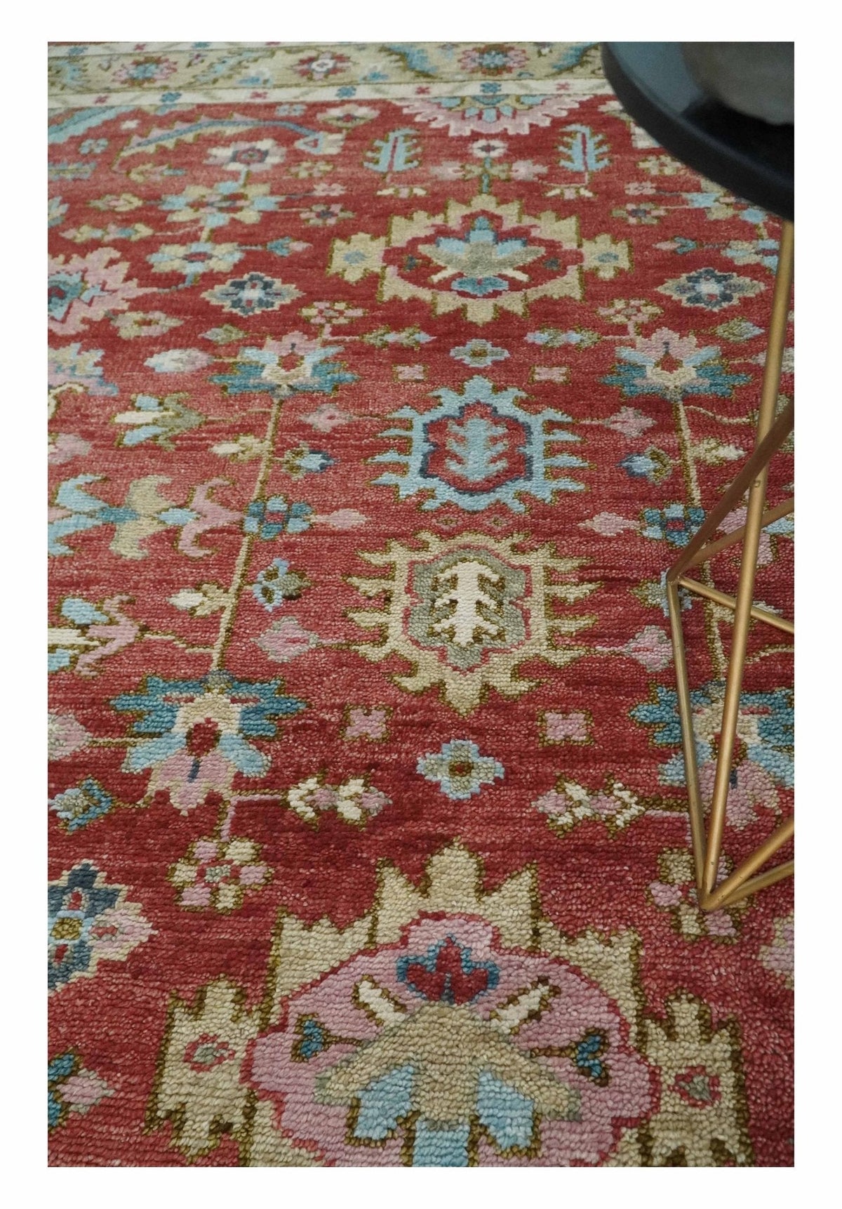 Custom Made Traditional Oushak Rust, Beige and Teal Hand knotted wool Area Rug.