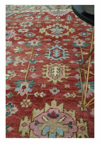 Custom Made Traditional Oushak Rust, Beige and Teal Hand knotted wool Area Rug.