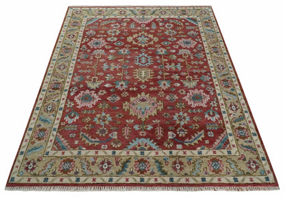 Custom Made Traditional Oushak Rust, Beige and Teal Hand knotted wool Area Rug.
