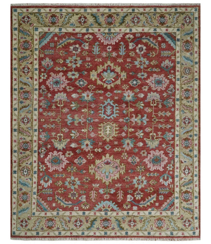 Custom Made Traditional Oushak Rust, Beige and Teal Hand knotted wool Area Rug.