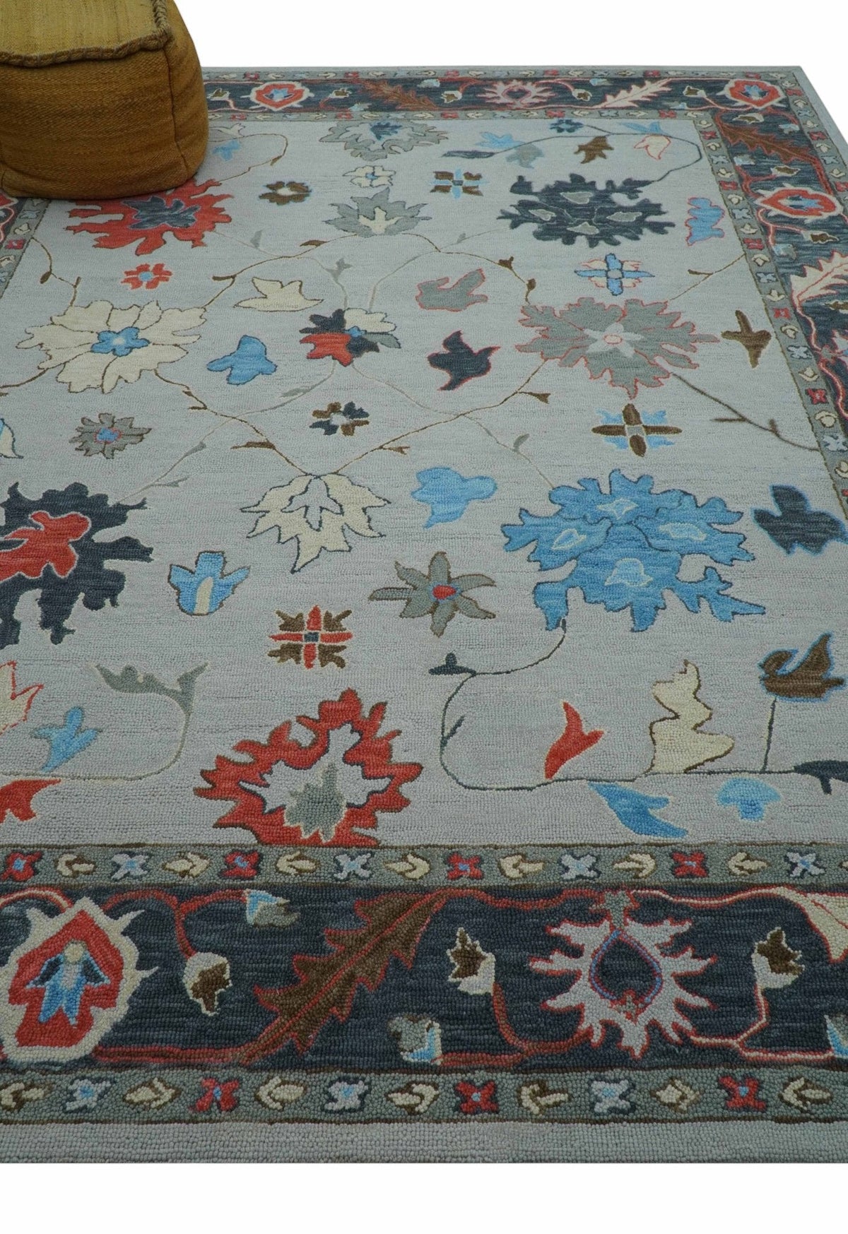Custom Made Traditional Oushak Silver Hand Tufted Wool Area Rug.