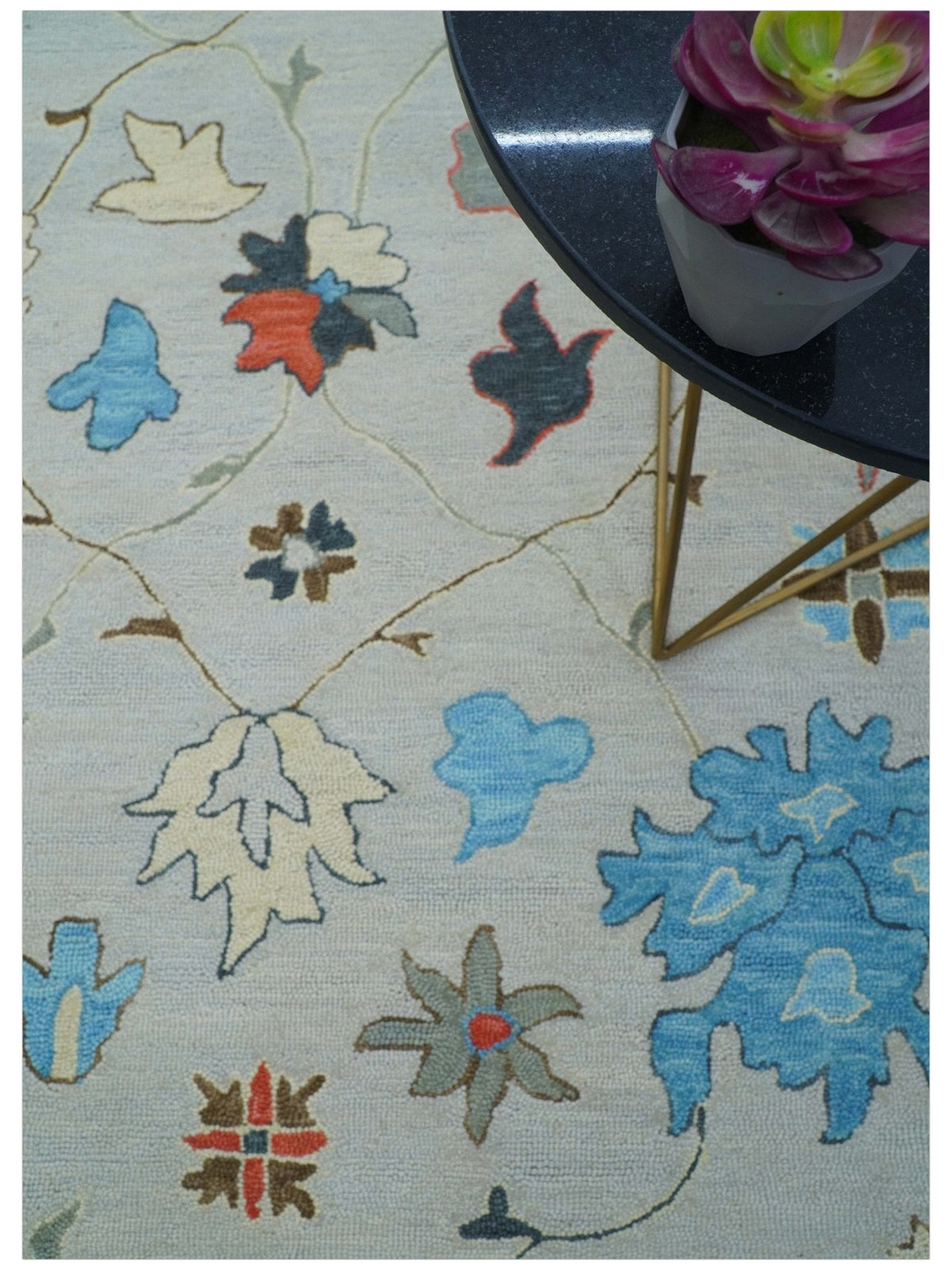 Custom Made Traditional Oushak Silver Hand Tufted Wool Area Rug.
