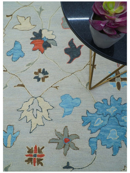 Custom Made Traditional Oushak Silver Hand Tufted Wool Area Rug.