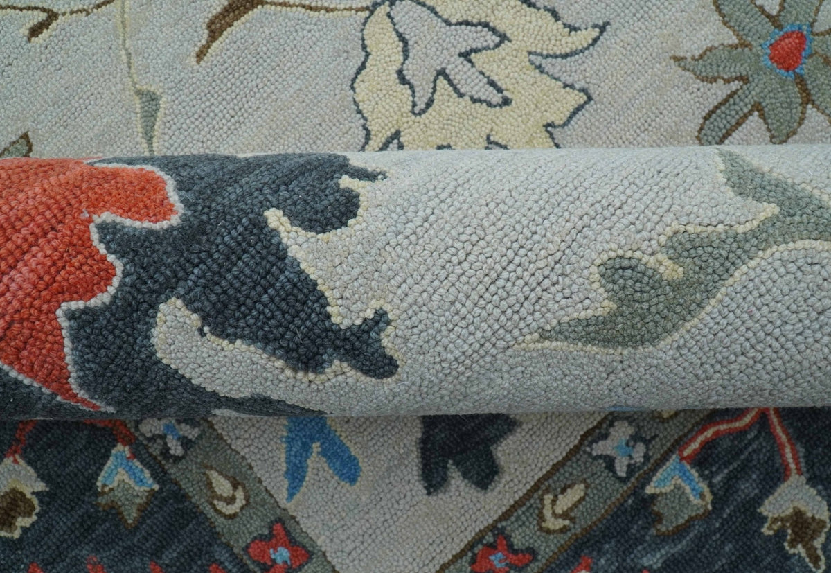 Custom Made Traditional Oushak Silver Hand Tufted Wool Area Rug.