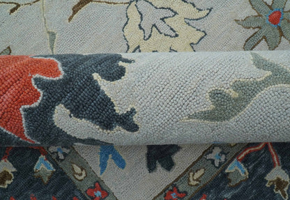 Custom Made Traditional Oushak Silver Hand Tufted Wool Area Rug.