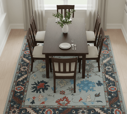 Custom Made Traditional Oushak Silver Hand Tufted Wool Area Rug.