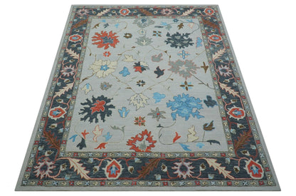 Custom Made Traditional Oushak Silver Hand Tufted Wool Area Rug.
