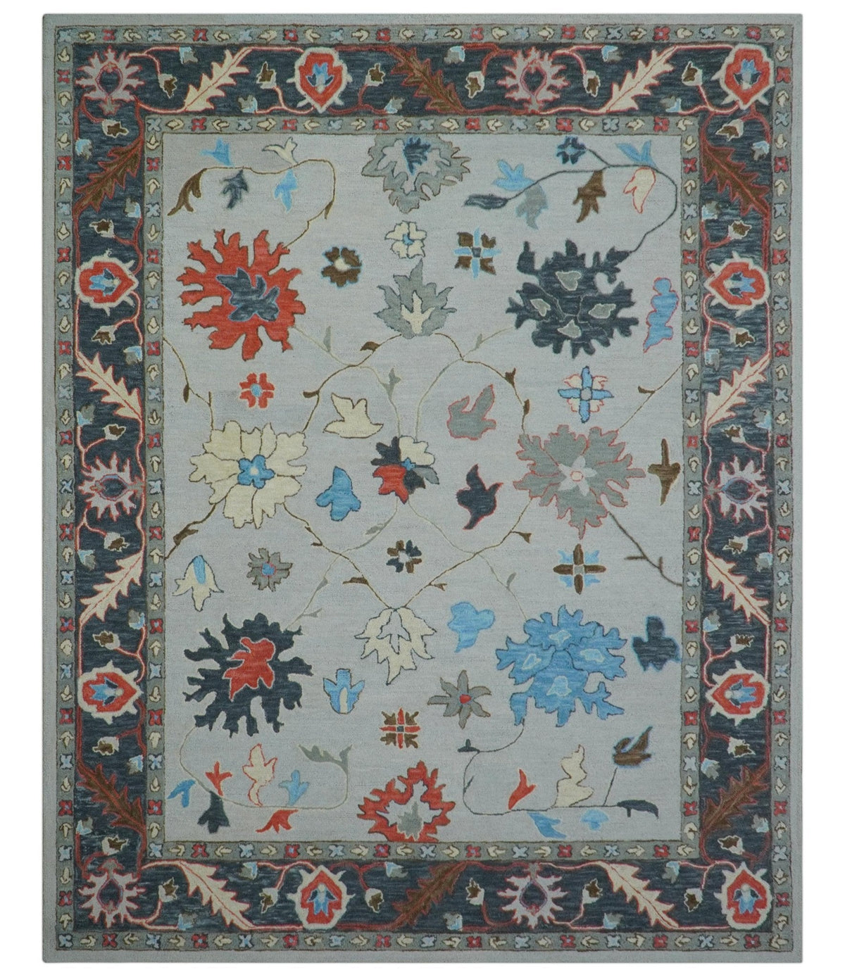 Custom Made Traditional Oushak Silver Hand Tufted Wool Area Rug.
