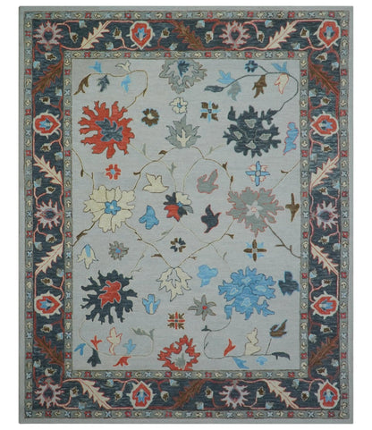 Custom Made Traditional Oushak Silver Hand Tufted Wool Area Rug.
