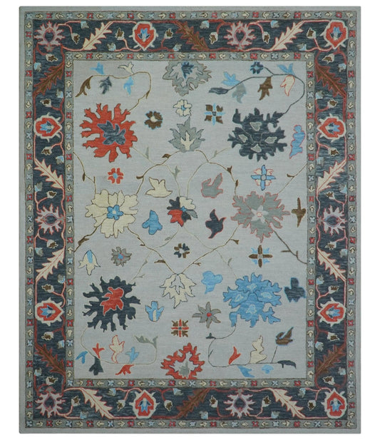 Custom Made Traditional Oushak Silver Hand Tufted Wool Area Rug.