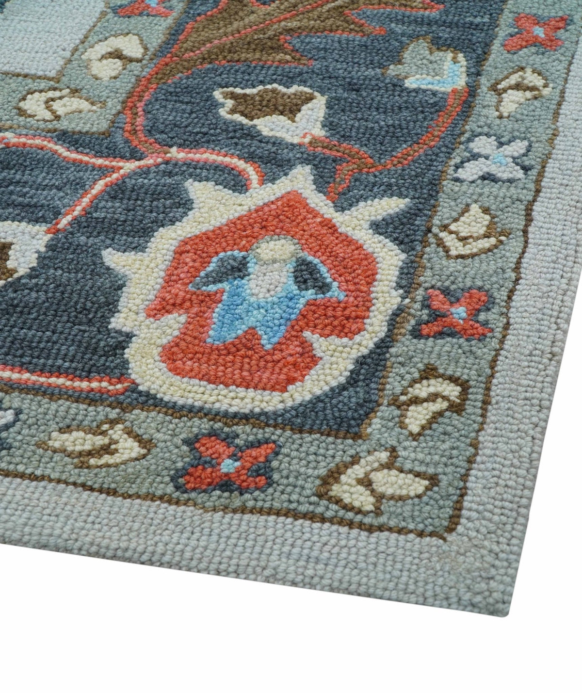 Custom Made Traditional Oushak Silver Hand Tufted Wool Area Rug.