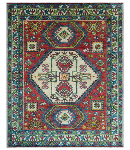 Custom Made Traditional Persian Design Red And Ivory Hand Knotted Wool Rug.