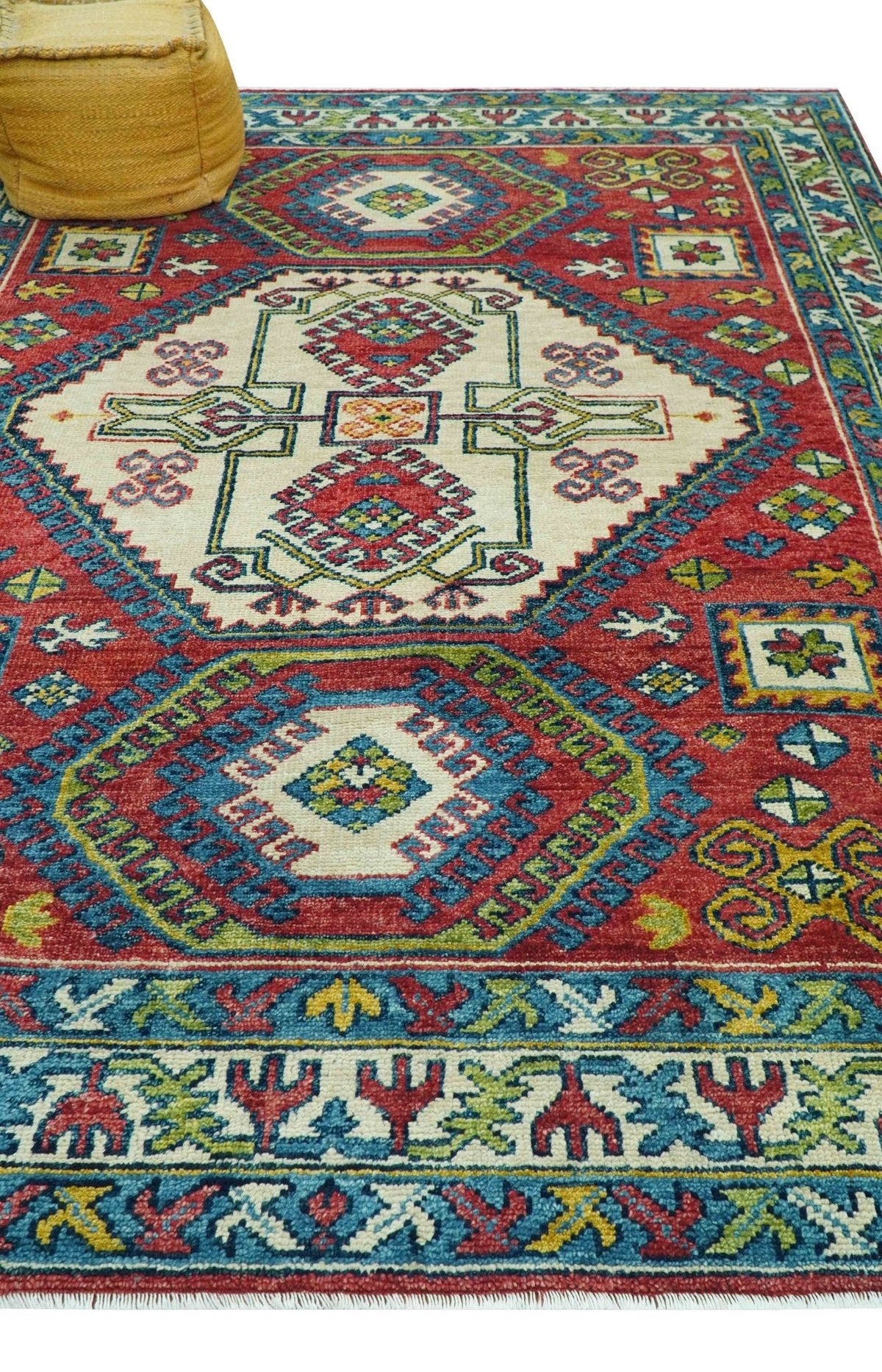 Custom Made Traditional Persian Design Red And Ivory Hand Knotted Wool Rug.