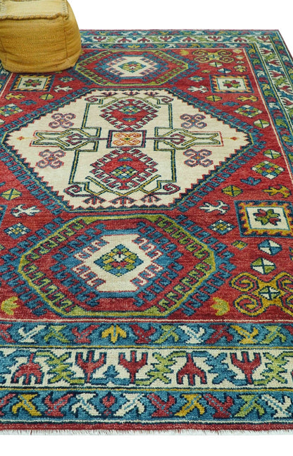 Custom Made Traditional Persian Design Red And Ivory Hand Knotted Wool Rug.