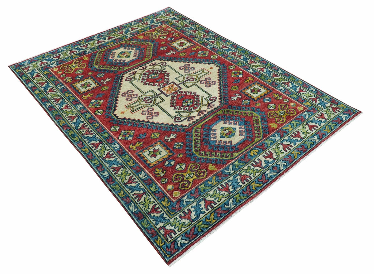 Custom Made Traditional Persian Design Red And Ivory Hand Knotted Wool Rug.