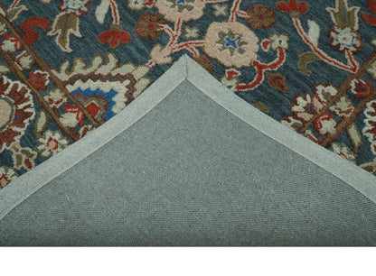 Custom Made Traditional Persian Design Silver, Blue And Rust Hand Tufted Wool Area Rug.