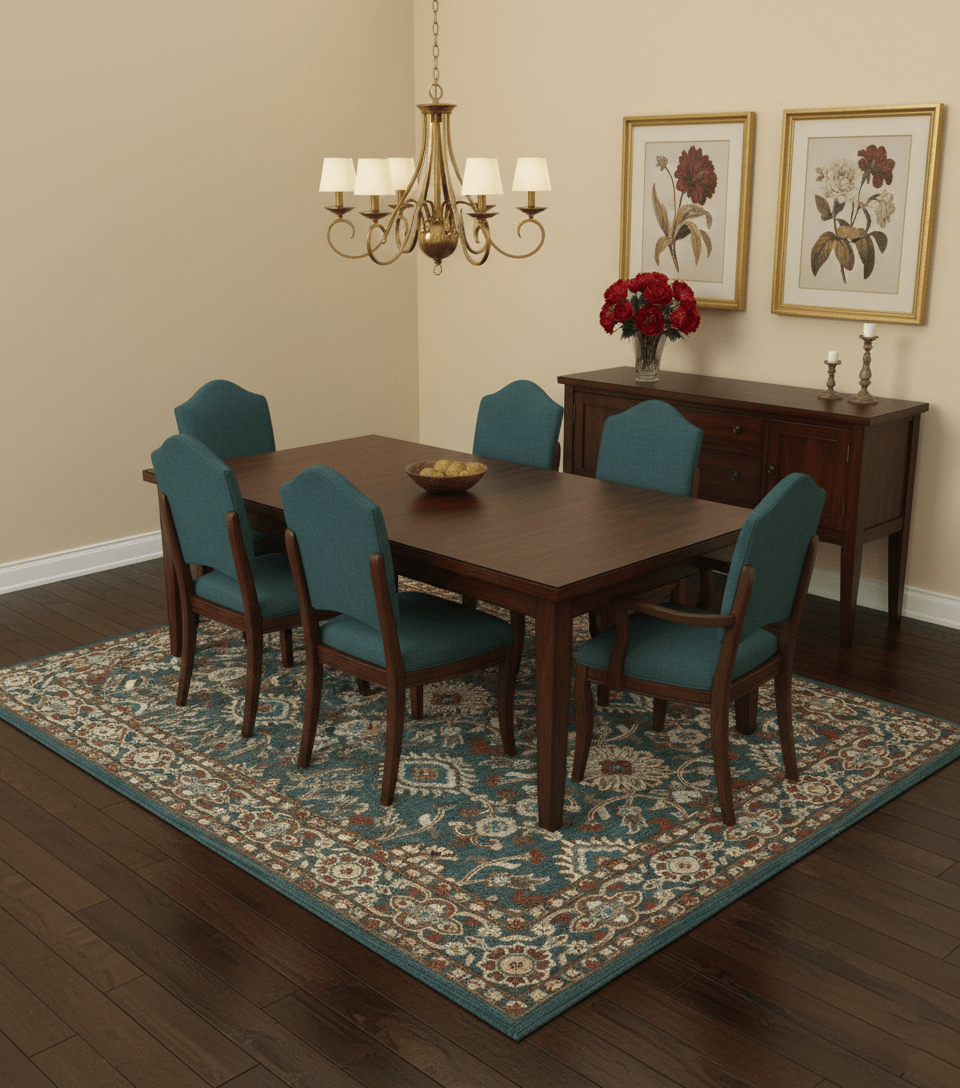 Custom Made Traditional Persian Design Silver, Blue And Rust Hand Tufted Wool Area Rug.