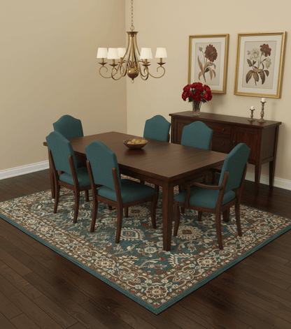 Custom Made Traditional Persian Design Silver, Blue And Rust Hand Tufted Wool Area Rug.
