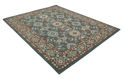 Custom Made Traditional Persian Design Silver, Blue And Rust Hand Tufted Wool Area Rug.