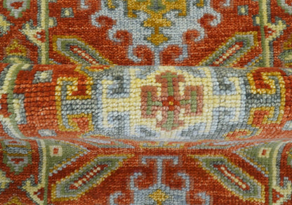 Custom Made Traditional Rust And Green Hand Knotted Runner Wool Rug.