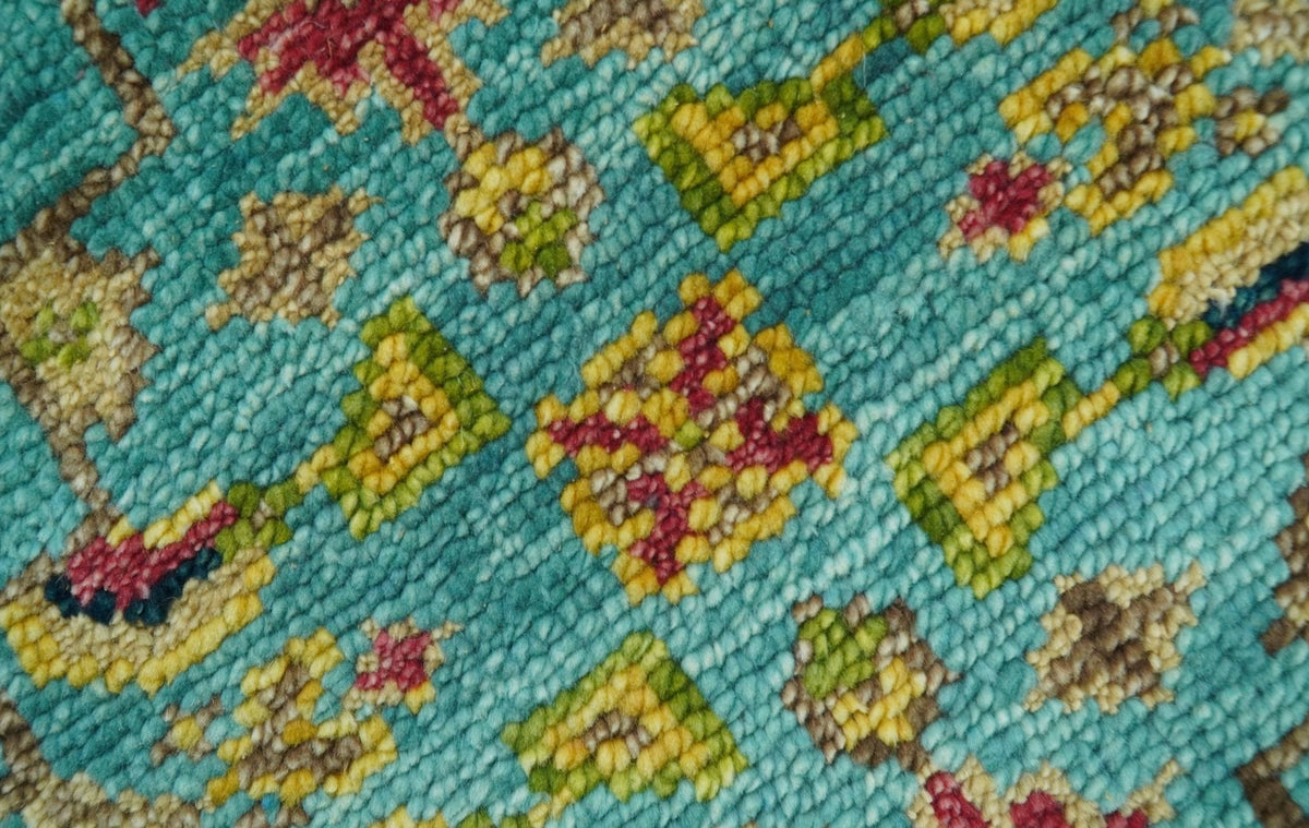 Custom Made Traditional Serapi Design Blue And Mustard Hand Knotted Wool Rug.