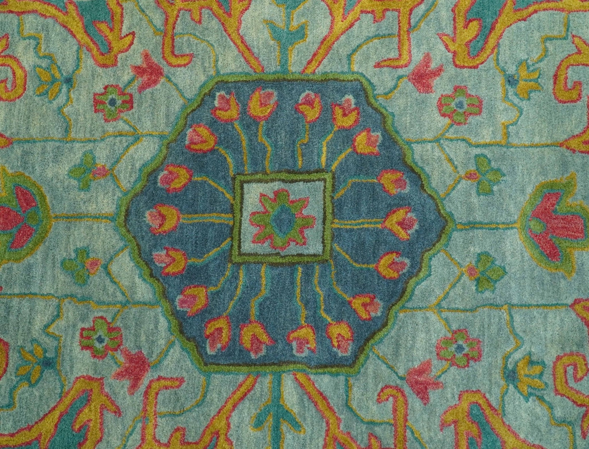 Custom Made Traditional Serapi Design Blue And Yellow Hand Tufted Wool Rug.