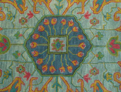 Custom Made Traditional Serapi Design Blue And Yellow Hand Tufted Wool Rug.