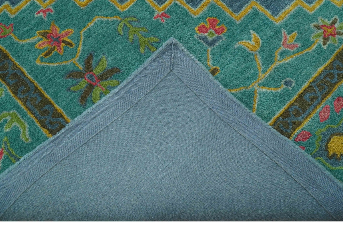 Custom Made Traditional Serapi Design Blue And Yellow Hand Tufted Wool Rug.