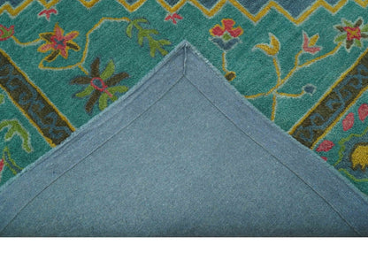 Custom Made Traditional Serapi Design Blue And Yellow Hand Tufted Wool Rug.