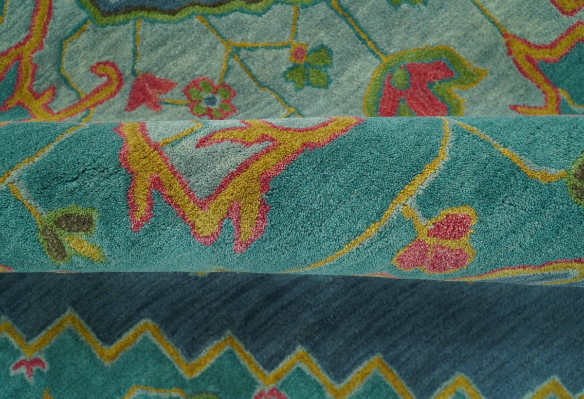 Custom Made Traditional Serapi Design Blue And Yellow Hand Tufted Wool Rug.