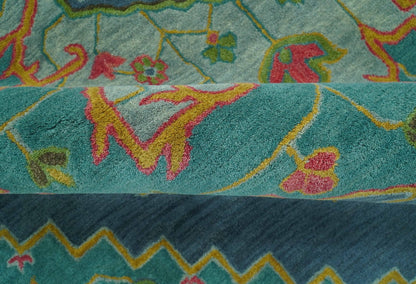 Custom Made Traditional Serapi Design Blue And Yellow Hand Tufted Wool Rug.