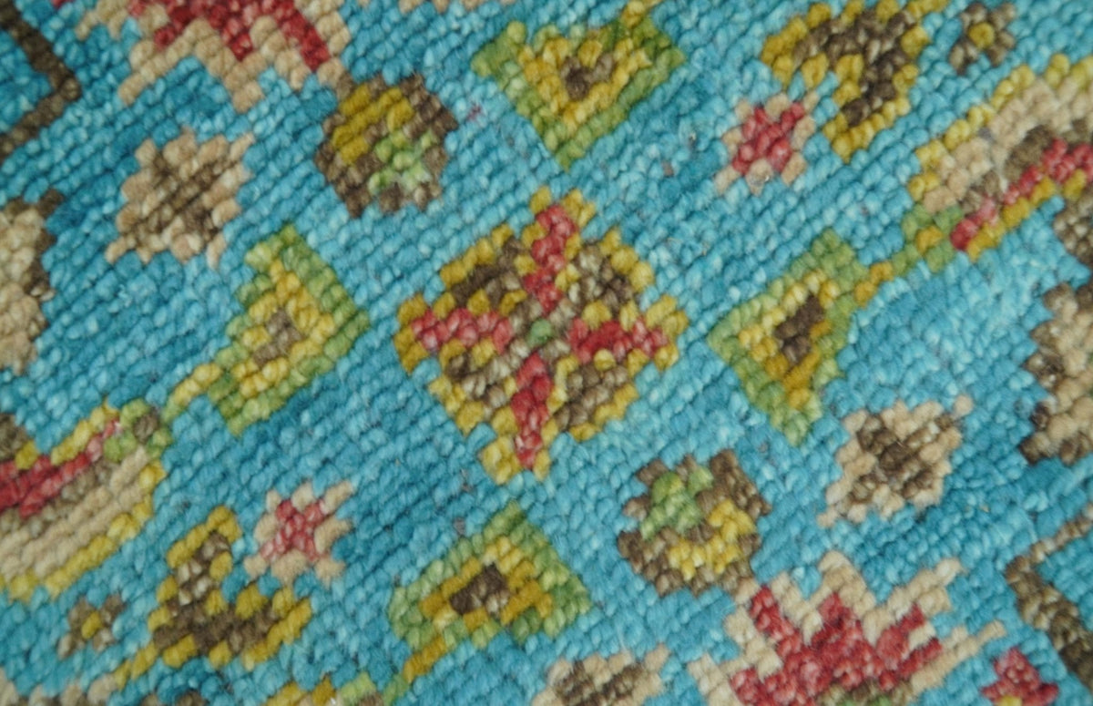 Custom Made Traditional Serapi Design Ivory And Blue Hand Knotted Wool Rug.