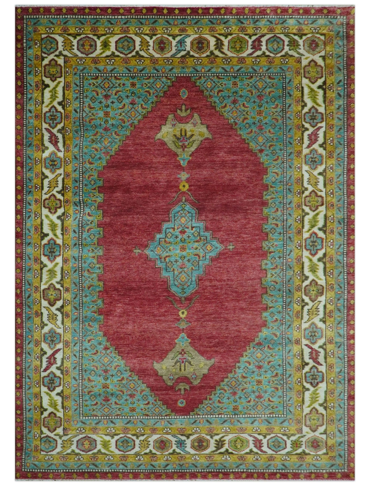 Custom Made Traditional Serapi Red And Blue Hand Knotted Wool Rug.