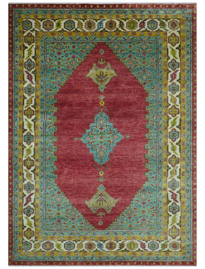 Custom Made Traditional Serapi Red And Blue Hand Knotted Wool Rug.