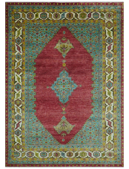 Custom Made Traditional Serapi Red And Blue Hand Knotted Wool Rug.