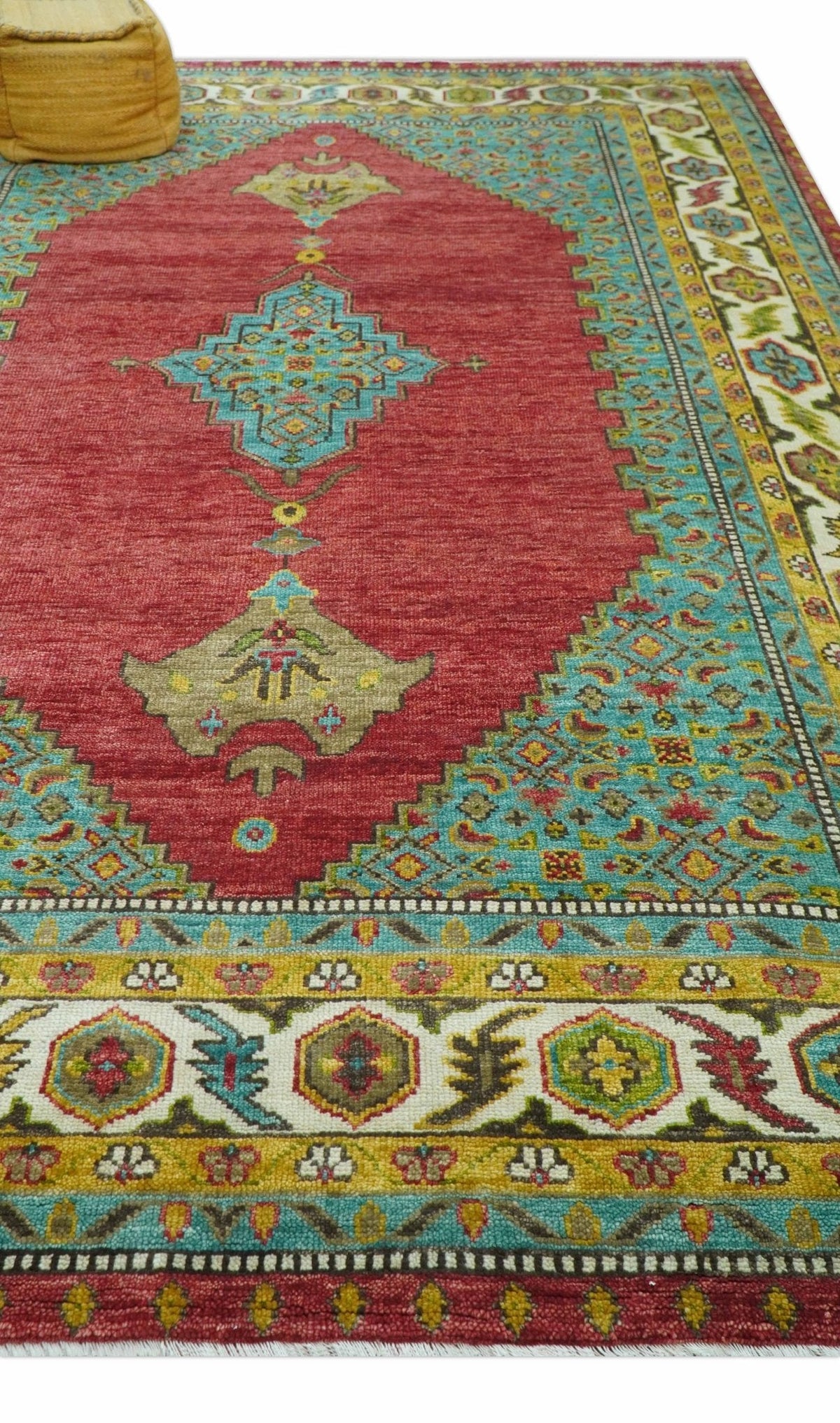 Custom Made Traditional Serapi Red And Blue Hand Knotted Wool Rug.