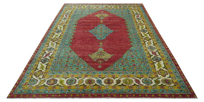 Custom Made Traditional Serapi Red And Blue Hand Knotted Wool Rug.