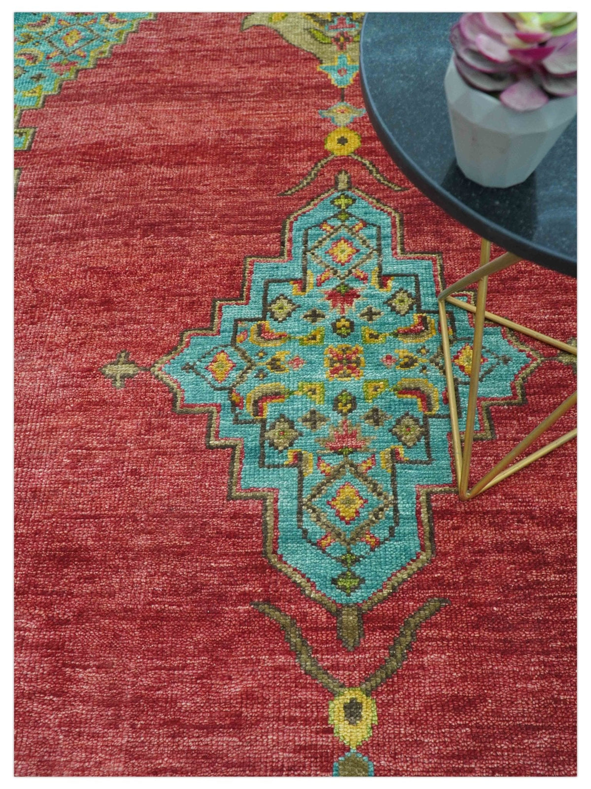 Custom Made Traditional Serapi Red And Blue Hand Knotted Wool Rug.