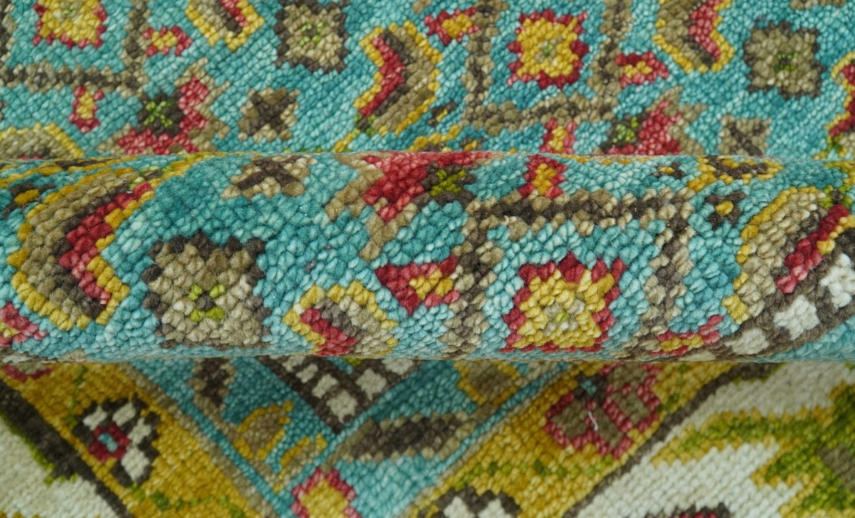 Custom Made Traditional Serapi Red And Blue Hand Knotted Wool Rug.
