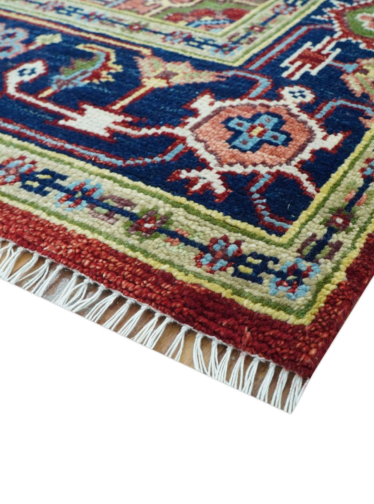 Custom Made Traditional Serapi Rust And Blue Hand Knotted wool area rug.
