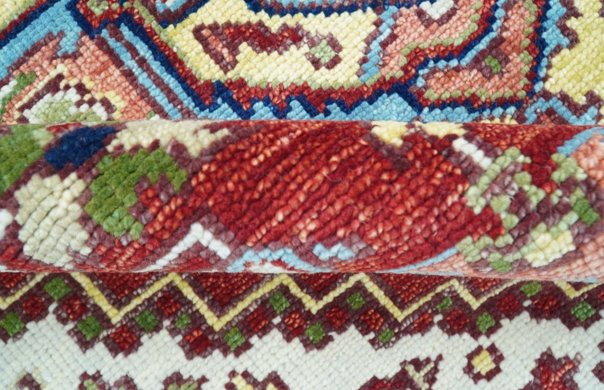 Custom Made Traditional Serapi Rust And Blue Hand Knotted wool area rug.