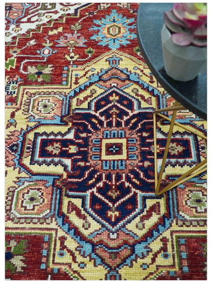 Custom Made Traditional Serapi Rust And Blue Hand Knotted wool area rug.