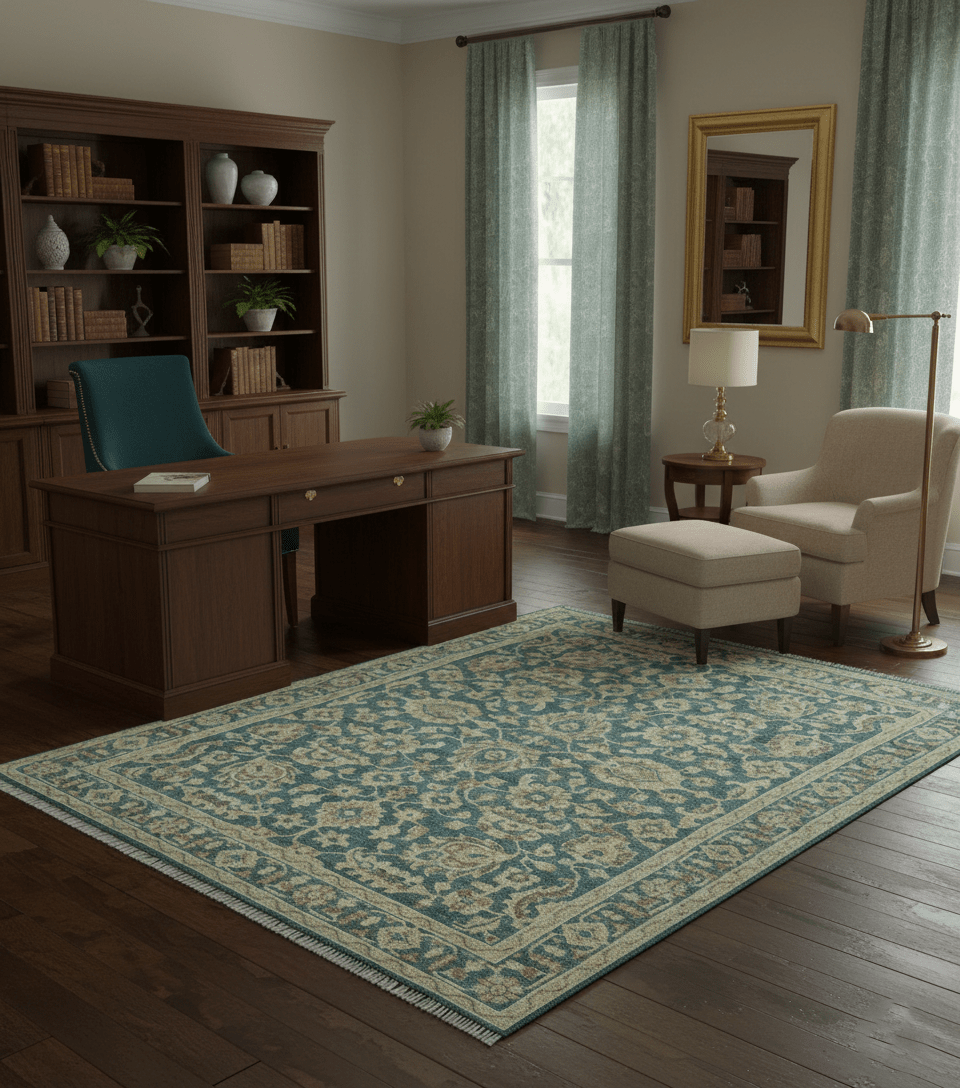 Custom Made Traditional Teal Oushak Hand Knotted Wool Rug.