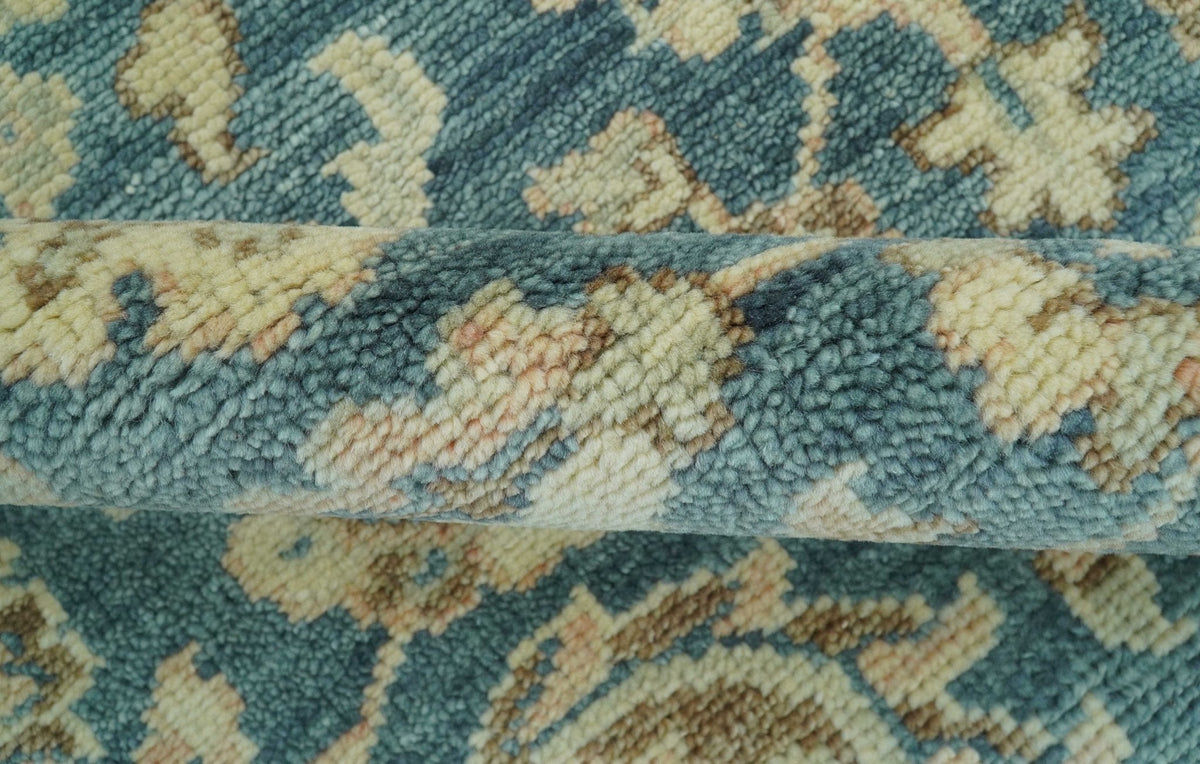 Custom Made Traditional Teal Oushak Hand Knotted Wool Rug.