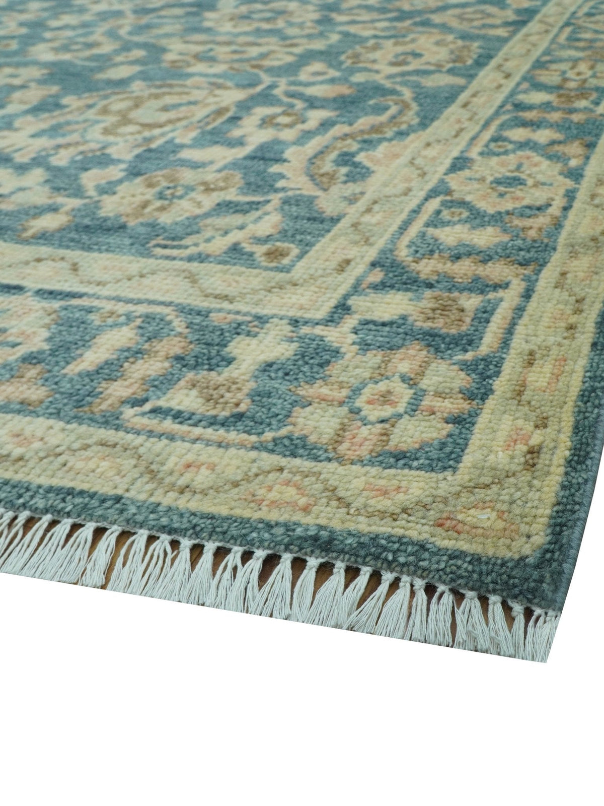 Custom Made Traditional Teal Oushak Hand Knotted Wool Rug.