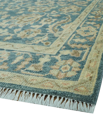 Custom Made Traditional Teal Oushak Hand Knotted Wool Rug.