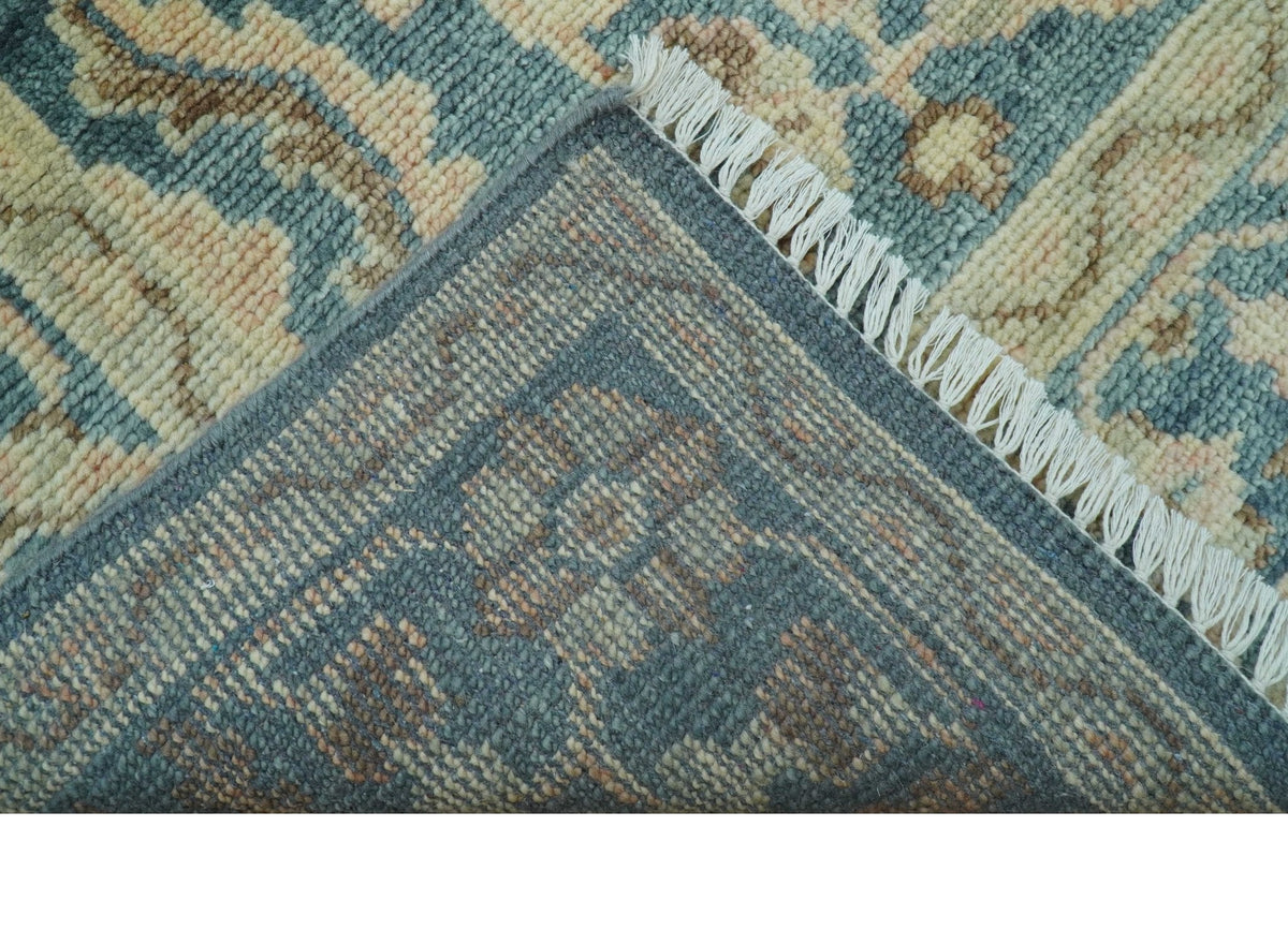 Custom Made Traditional Teal Oushak Hand Knotted Wool Rug.