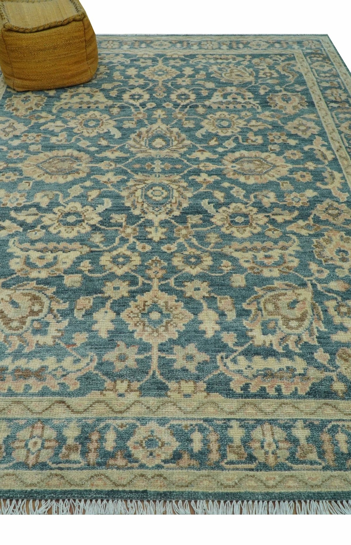 Custom Made Traditional Teal Oushak Hand Knotted Wool Rug.