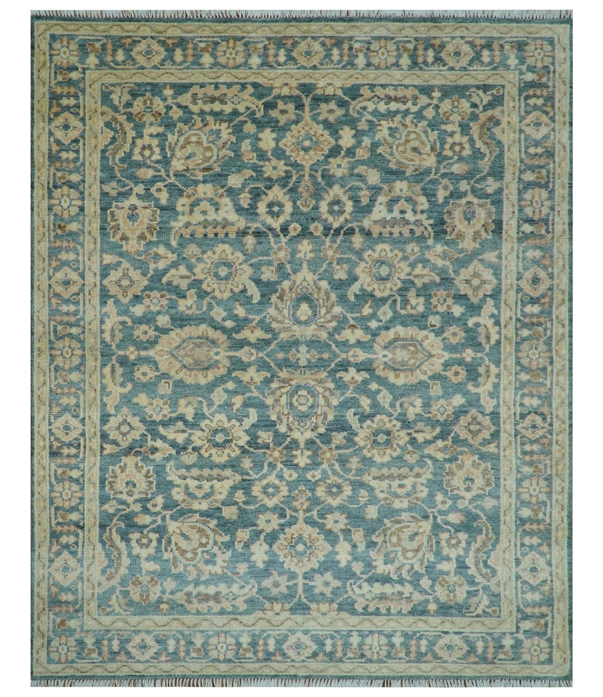 Custom Made Traditional Teal Oushak Hand Knotted Wool Rug.