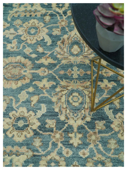 Custom Made Traditional Teal Oushak Hand Knotted Wool Rug.
